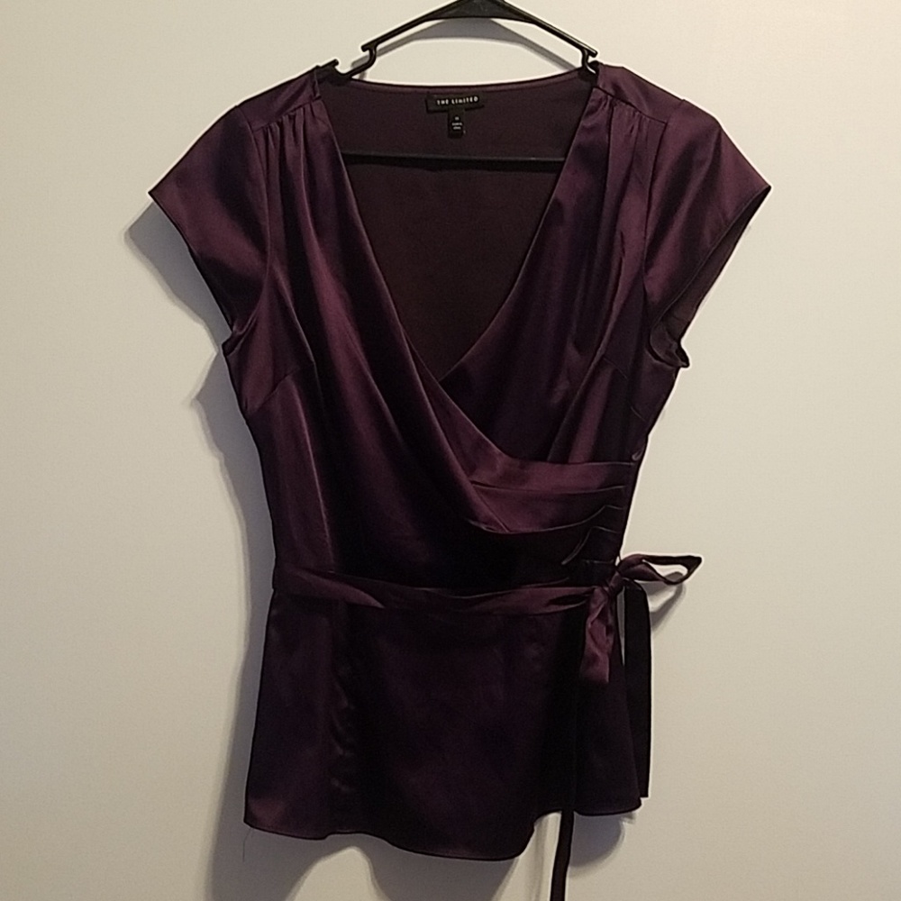 M - The Limited - Dark Purple Satin Blouse w/ Tie
